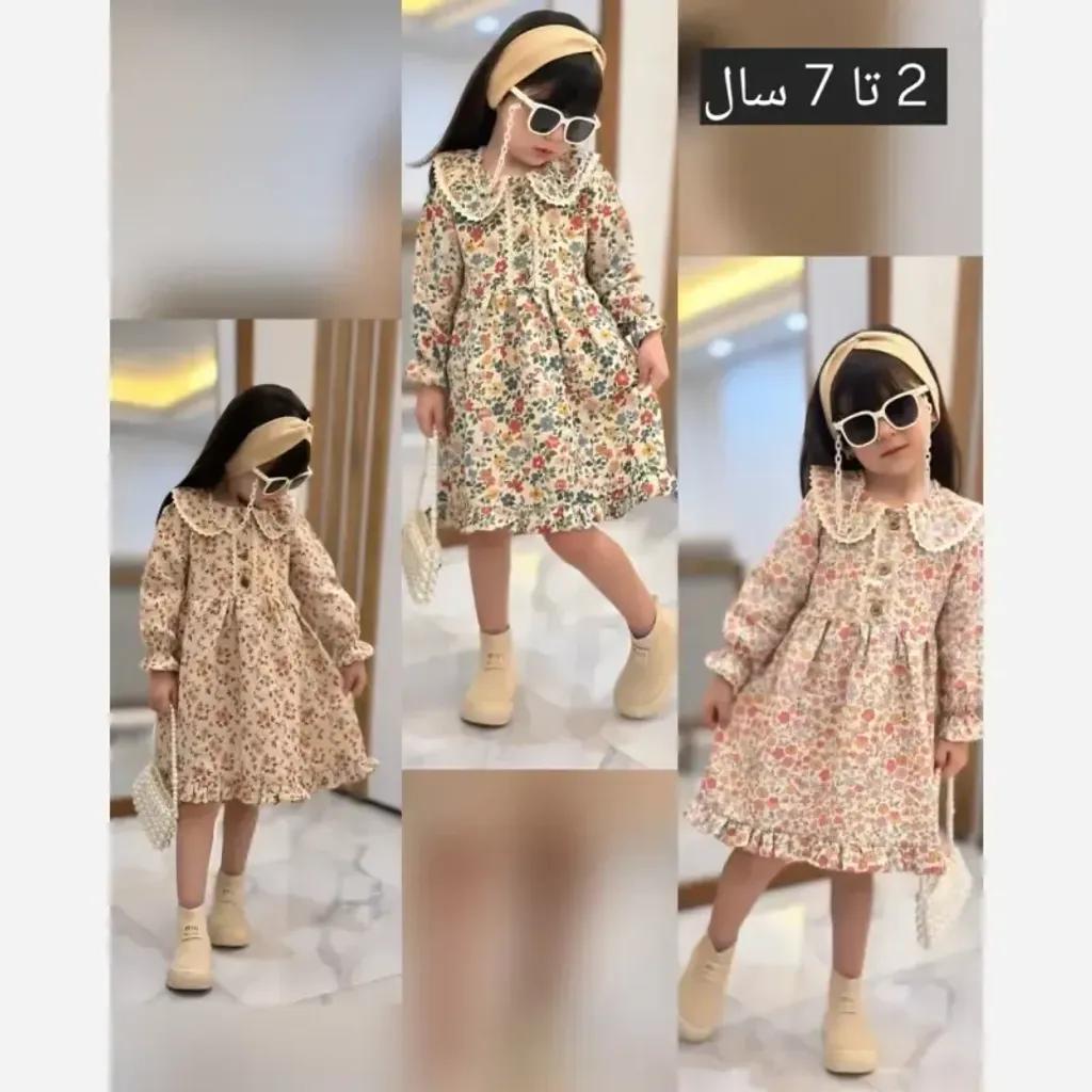 خرید اینترنتی قیمت پیراهن دخترانه لینن وارداتی طرح گل مناسب 2 تا 8 سال
