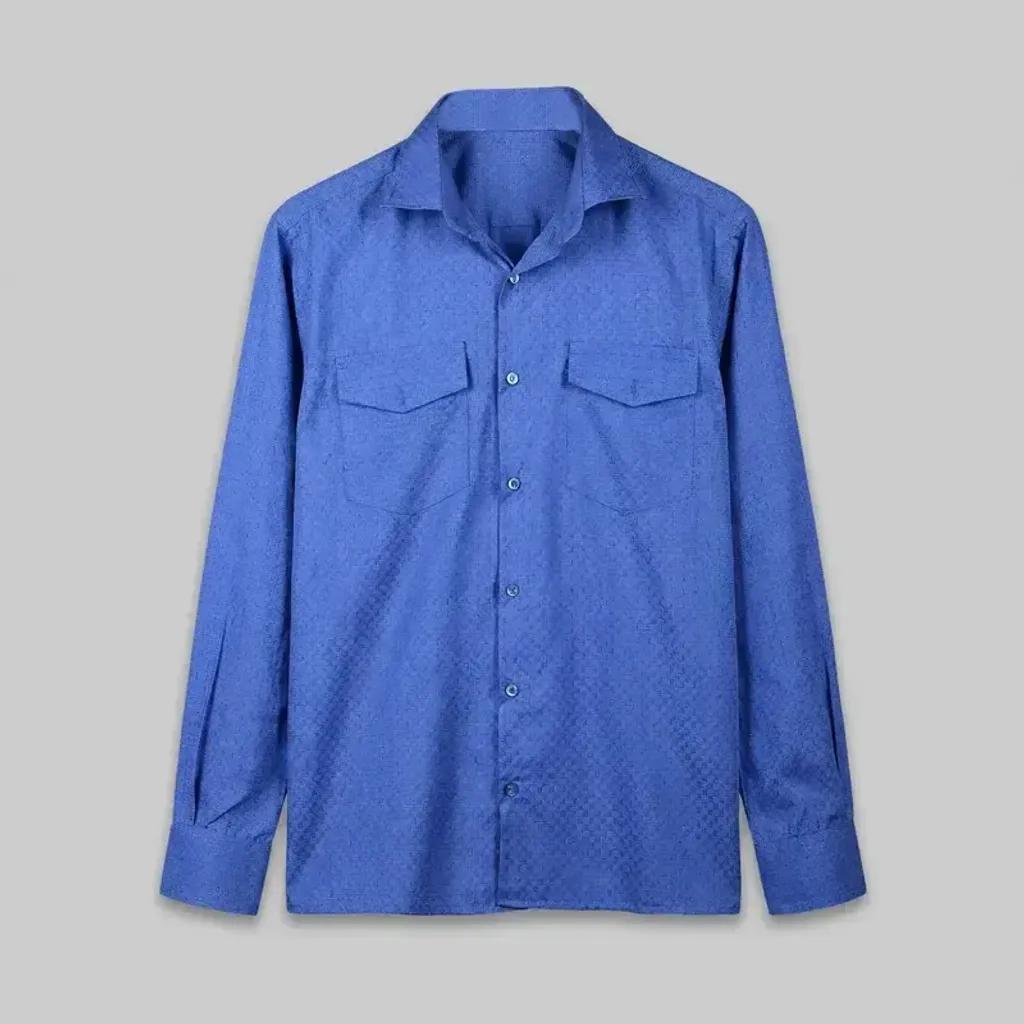 خرید اینترنتی قیمت پیراهن مردانه آستین بلند تترون دو جیب مدل بافت خاویاری چهارخانه رگولار فیت