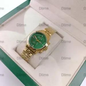 ساعت مچی زنانه سیکو طلایی صفحه سبز طرح سه موتور بند استیل با تقویم