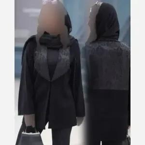 کت مدل پرستو کرپ لمه و ابریشم ژاکارد مشکی سایز 40 تا 48