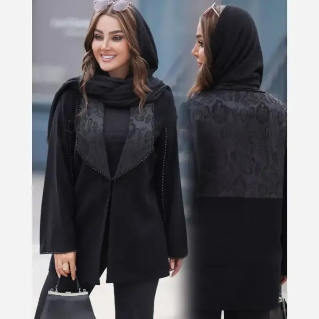 خرید اینترنتی قیمت کت مدل پرستو کرپ لمه و ابریشم ژاکارد مشکی سایز 40 تا 48