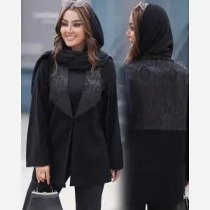خرید اینترنتی قیمت کت مدل پرستو کرپ لمه و ابریشم ژاکارد مشکی سایز 40 تا 48