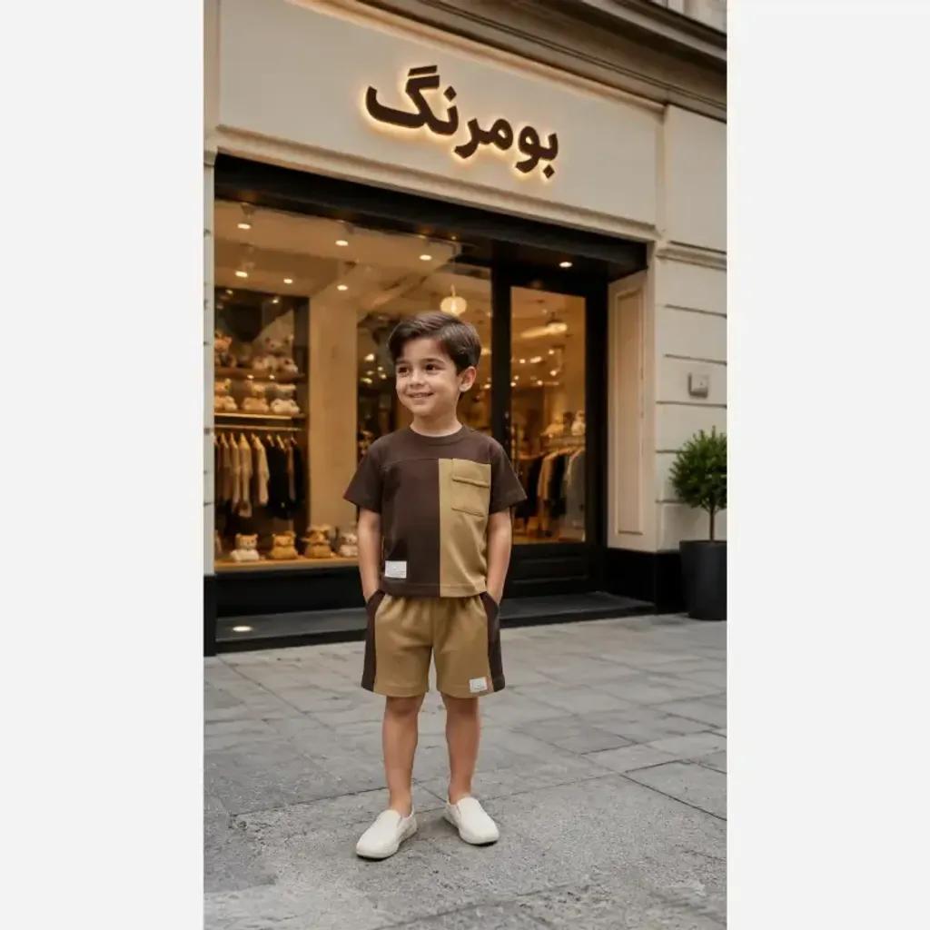 خرید اینترنتی قیمت ست تیشرت و شلوارک بچگانه جنس پارچه بیسکوییتی گرم بالا