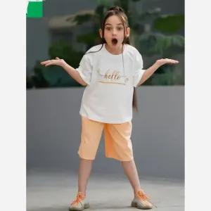 خرید اینترنتی قیمت تیشرت و شلوارک کتان دخترانه طرح hello