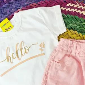 خرید اینترنتی قیمت تیشرت و شلوارک کتان دخترانه طرح hello