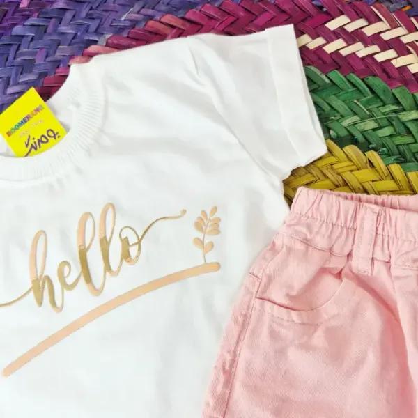 تیشرت و شلوارک کتان دخترانه طرح hello