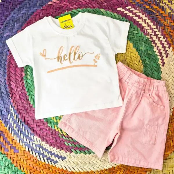 تیشرت و شلوارک کتان دخترانه طرح hello