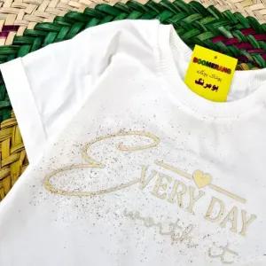 خرید اینترنتی قیمت ست تیشرت و شلوارک دخترانه طرح Every day جنس پنبه و کتان 1 تا 6 سال