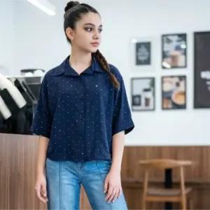 خرید اینترنتی قیمت شومیز دخترانه تابستانه نگین دار کد 1227