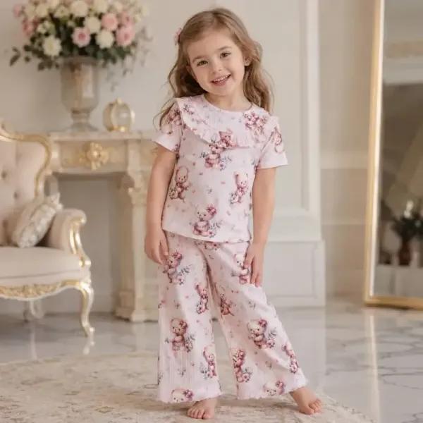بلوز و شلوار راحتی دخترانه طرح تدی جنس ریلی