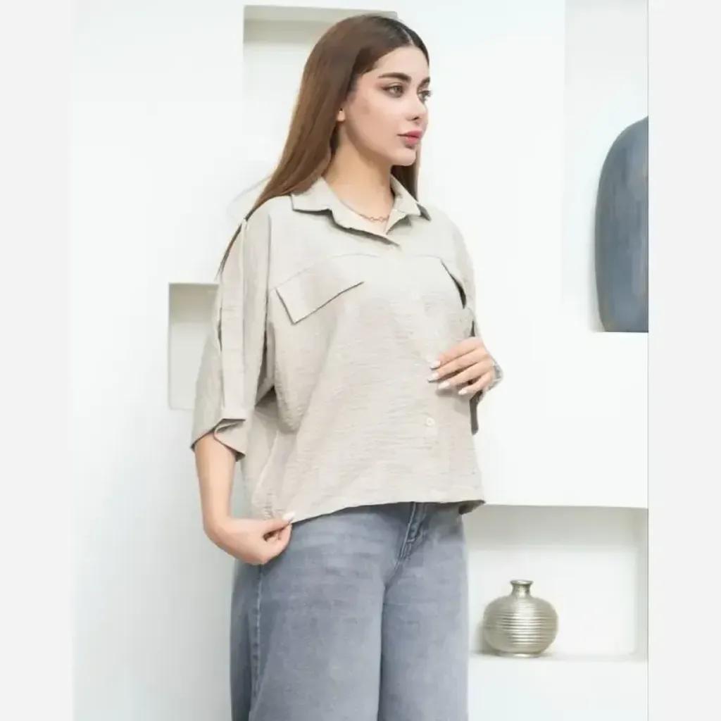 خرید اینترنتی قیمت شومیز باکسی زنانه و نوجوان آستین سه ربع جنس صوفیا آبشاری