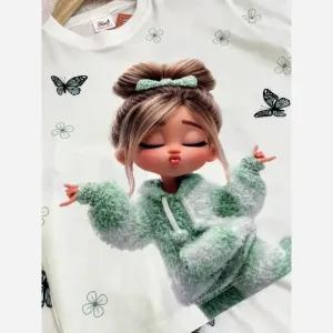 خرید اینترنتی قیمت ست تیشرت و شلوار دخترانه پنبه لاکرا مدل باکسی و فول بگ مناسب 6 تا 10 سال