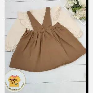 خرید اینترنتی قیمت ست بلوز و سارافون کتان دخترانه وارداتی مناسب 4 تا 11 سال