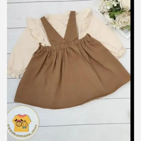 ست بلوز و سارافون کتان دخترانه وارداتی مناسب 4 تا 11 سال