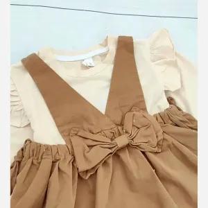 خرید اینترنتی قیمت ست بلوز و سارافون کتان دخترانه وارداتی مناسب 4 تا 11 سال