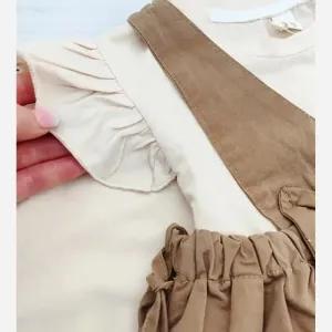 خرید اینترنتی قیمت ست بلوز و سارافون کتان دخترانه وارداتی مناسب 4 تا 11 سال
