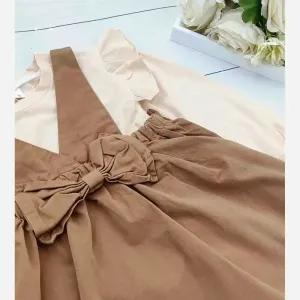 خرید اینترنتی قیمت ست بلوز و سارافون کتان دخترانه وارداتی مناسب 4 تا 11 سال