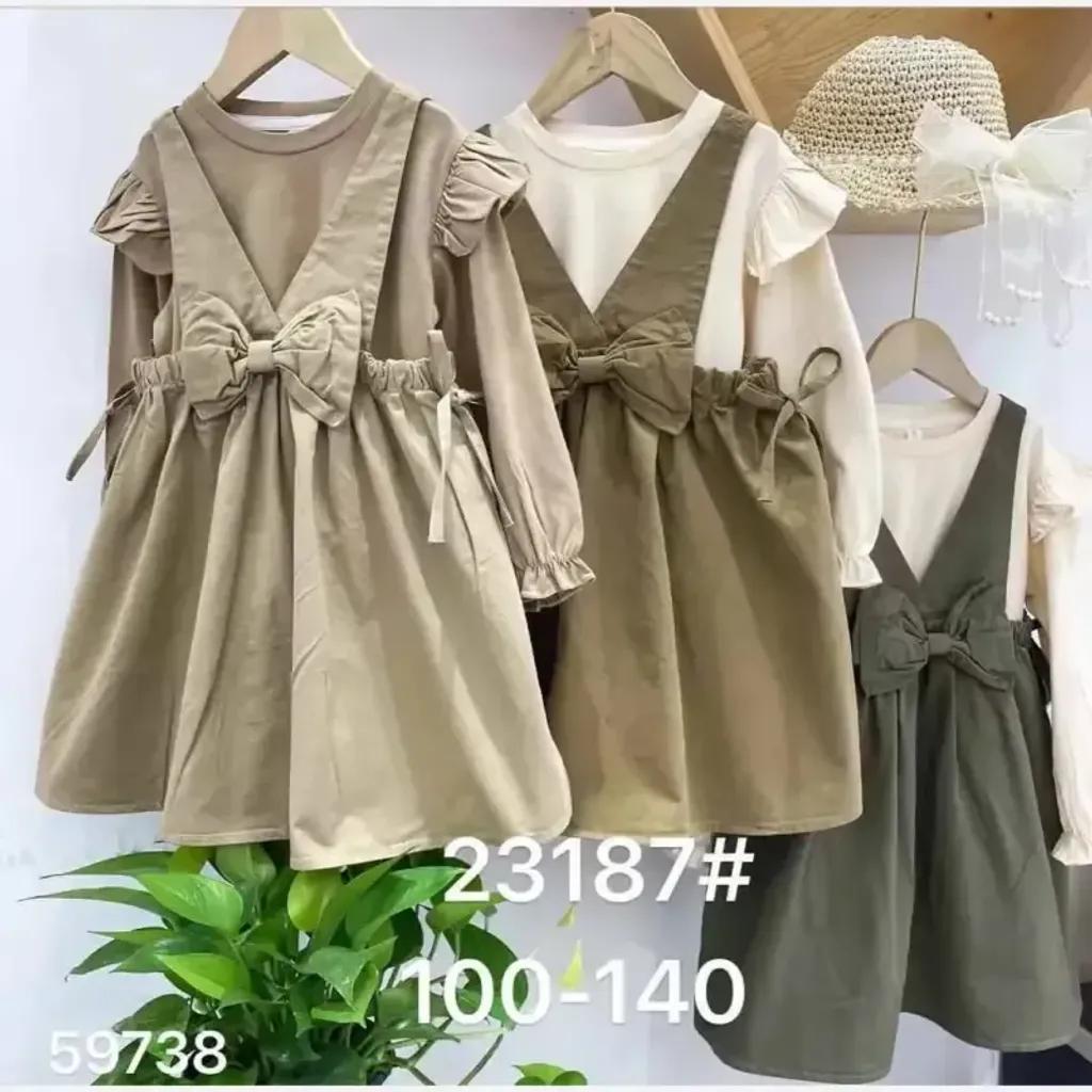 خرید اینترنتی قیمت ست بلوز و سارافون کتان دخترانه وارداتی مناسب 4 تا 11 سال
