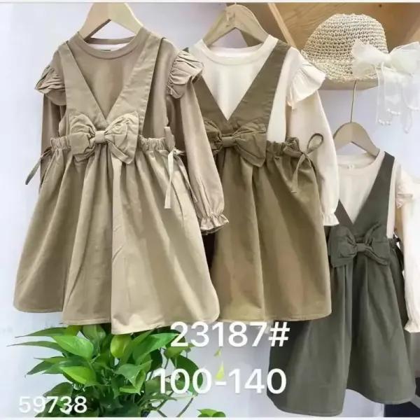 ست بلوز و سارافون کتان دخترانه وارداتی مناسب 4 تا 11 سال