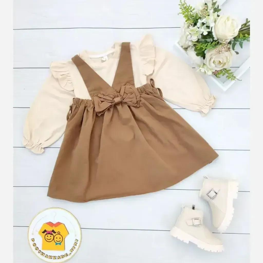 خرید اینترنتی قیمت ست بلوز و سارافون کتان دخترانه وارداتی مناسب 4 تا 11 سال