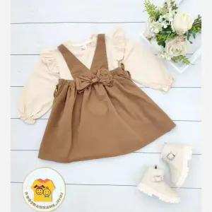 خرید اینترنتی قیمت ست بلوز و سارافون کتان دخترانه وارداتی مناسب 4 تا 11 سال