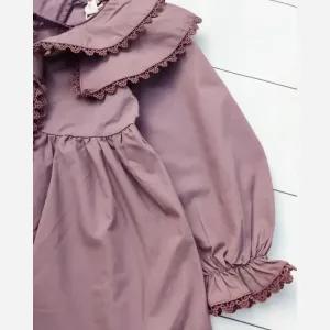 خرید اینترنتی قیمت پیراهن یقه کراواتی دخترانه کتان نخ با گیپور مناسب 3 تا 9 سال