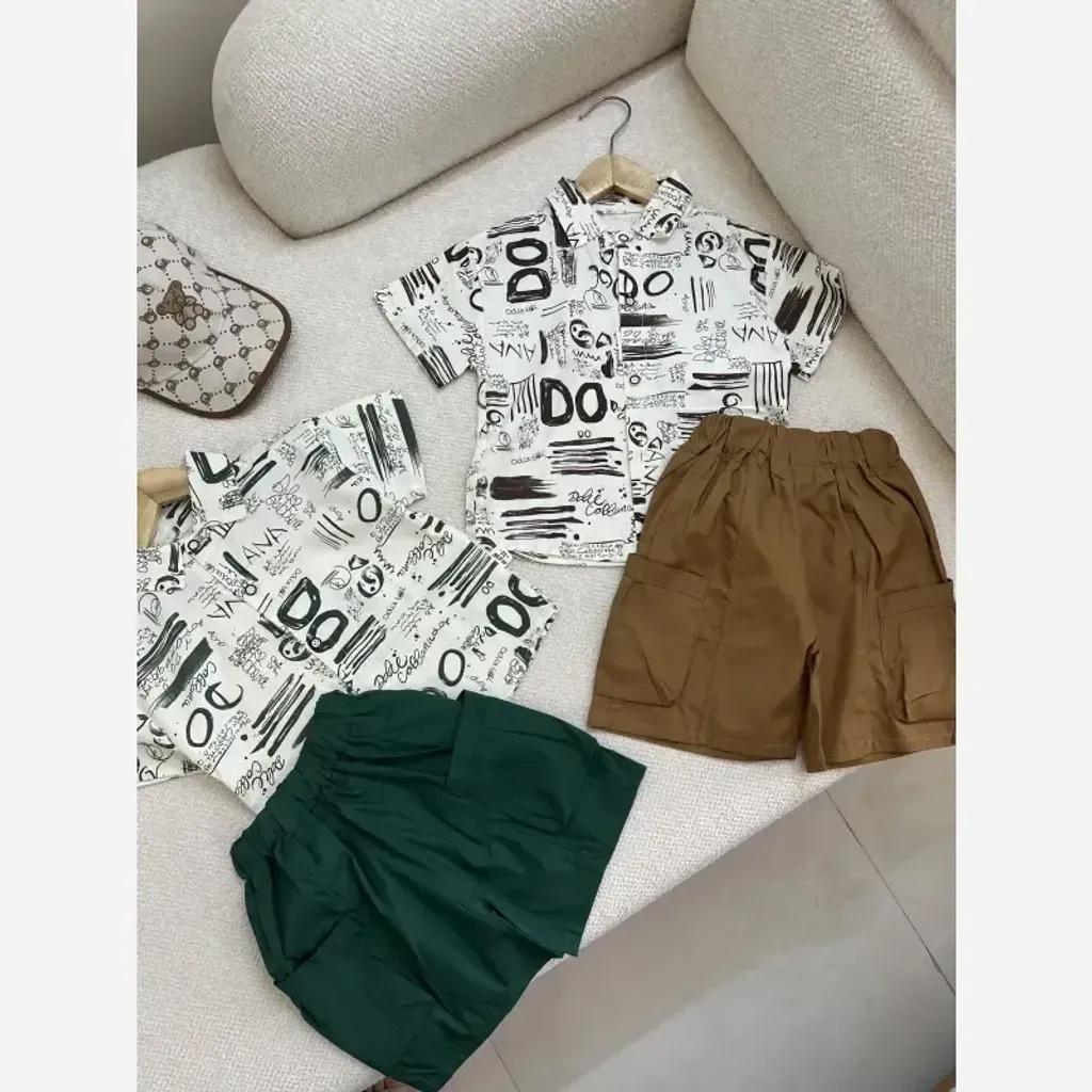 خرید اینترنتی قیمت ست پیراهن و شلوارک پسرانه وارداتی جنس کتان نخ خنک مناسب 8 ماه تا 5 سال