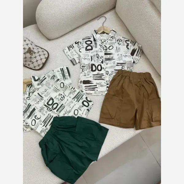 ست پیراهن و شلوارک پسرانه وارداتی جنس کتان نخ خنک مناسب 8 ماه تا 5 سال