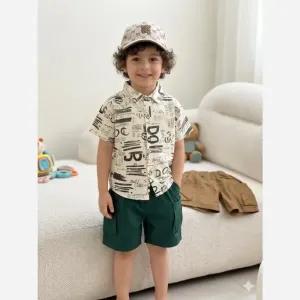 خرید اینترنتی قیمت ست پیراهن و شلوارک پسرانه وارداتی جنس کتان نخ خنک مناسب 8 ماه تا 5 سال