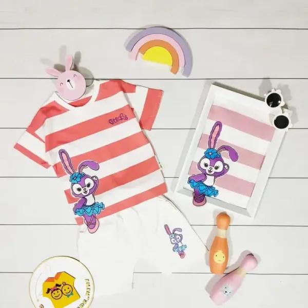 ست تیشرت و شلوارک بچگانه طرح خرگوشی نخ پنبه و کتان مناسب 1 تا 5 سال