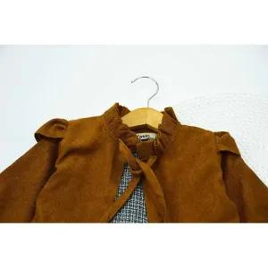 خرید اینترنتی قیمت ست کت مخمل و سارافون شانتون دخترانه رنگ نسکافه ای کد 10793