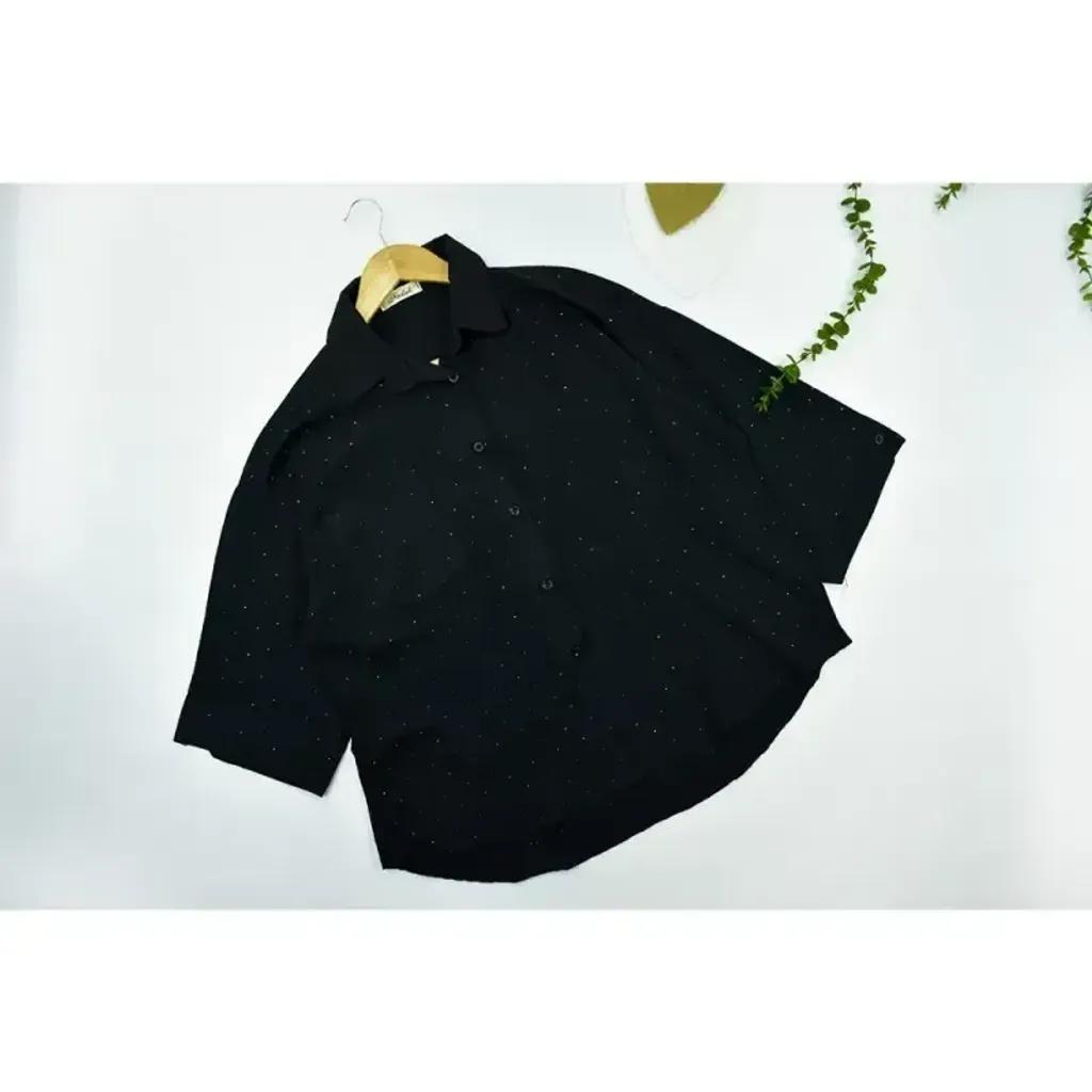 خرید اینترنتی قیمت شومیز زنانه نگینی آستین سه ربع جنس پفکی تک سایز