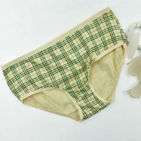 شورت زنانه نخی طرح چهارخانه رنگ کرم سایز 2XL