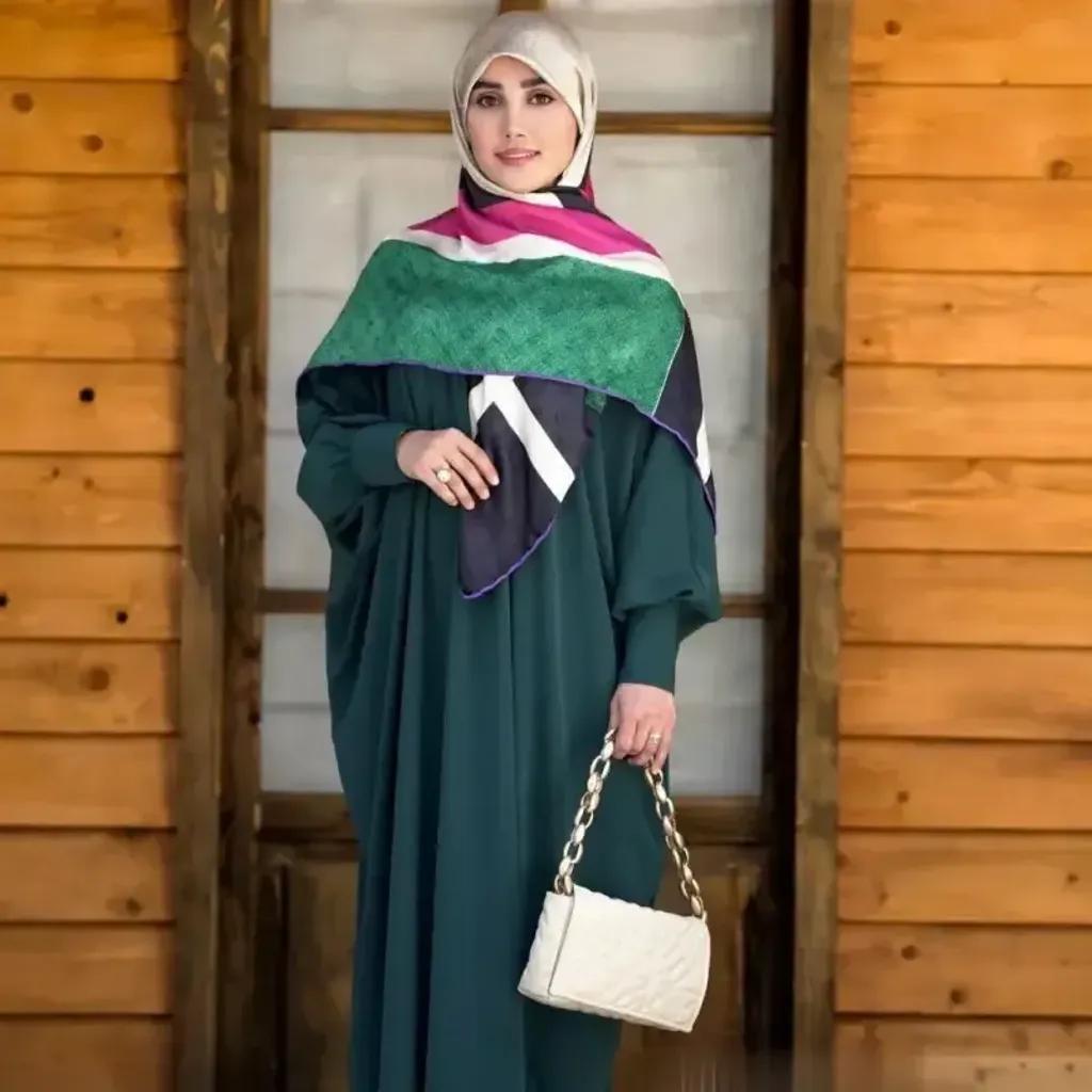 خرید اینترنتی قیمت مانتو عبایی عربی مدل بهاره جنس کرپ سوپر الیزه یقه گرد