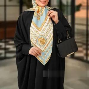 خرید اینترنتی قیمت مانتو عبایی عربی مدل بهاره جنس کرپ سوپر الیزه یقه گرد
