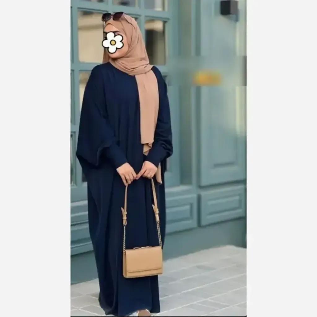 خرید اینترنتی قیمت مانتو عبایی عربی مدل بهاره جنس کرپ سوپر الیزه یقه گرد