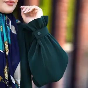 خرید اینترنتی قیمت مانتو عبایی عربی مدل مهدا جنس کرپ سوپر الیزه با دامن نیم کلوش