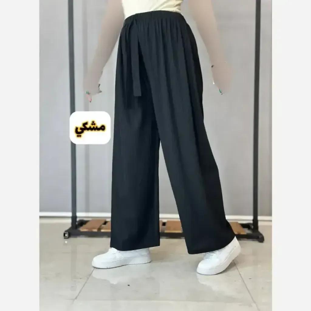 خرید اینترنتی قیمت شلوار بگ زنانه کریشه فری سایز قد 100 کمر کشی رنگبندی