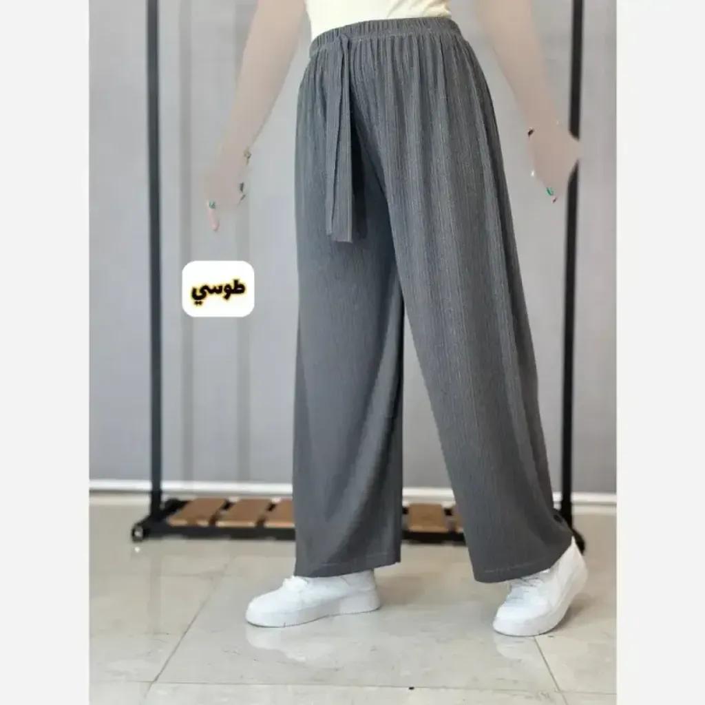 خرید اینترنتی قیمت شلوار بگ زنانه کریشه فری سایز قد 100 کمر کشی رنگبندی