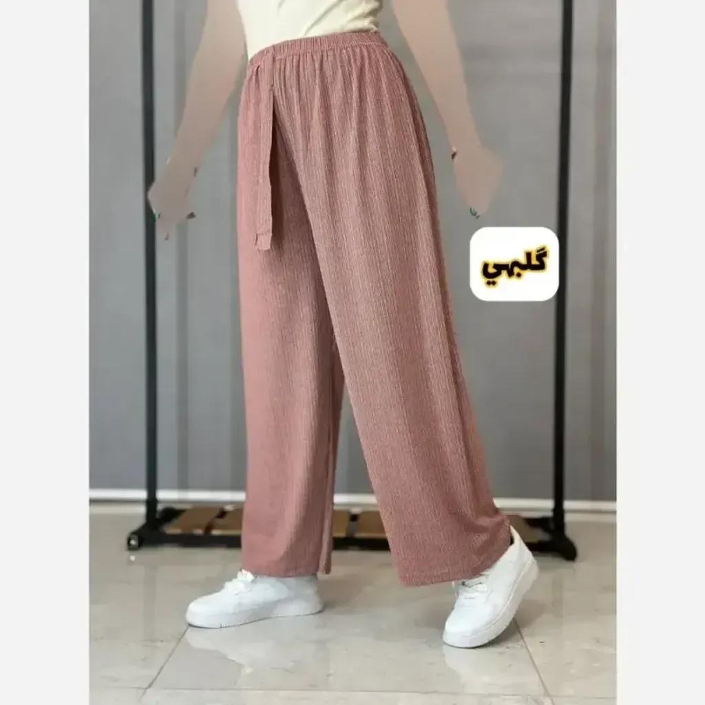 خرید اینترنتی قیمت شلوار بگ زنانه کریشه فری سایز قد 100 کمر کشی رنگبندی
