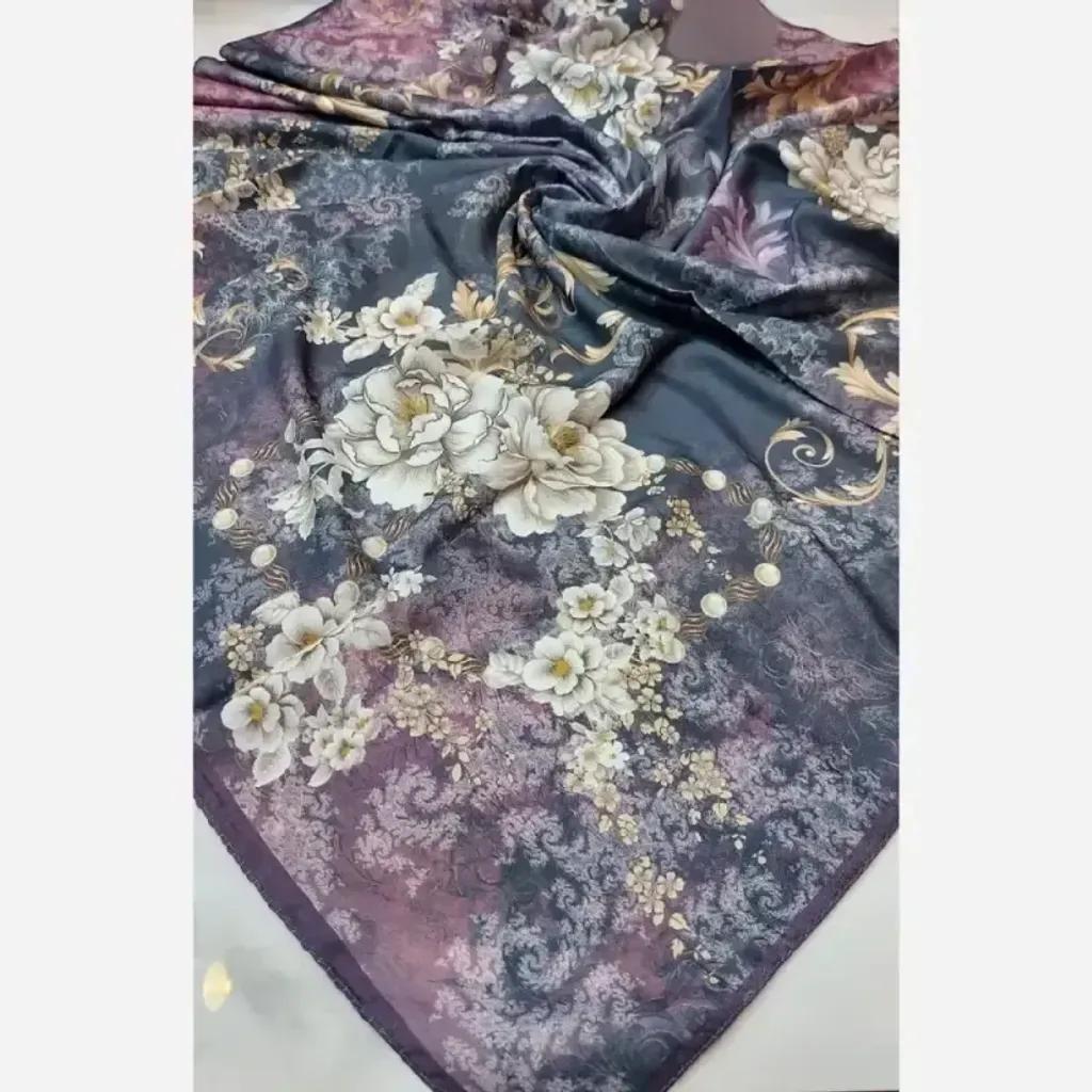 خرید اینترنتی قیمت روسری نخی زنانه طرح گل قواره یک متری دوردوخت