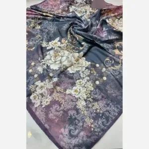 خرید اینترنتی قیمت روسری نخی زنانه طرح گل قواره یک متری دوردوخت