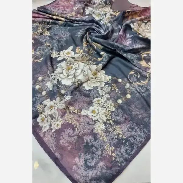 روسری نخی زنانه طرح گل قواره یک متری دوردوخت