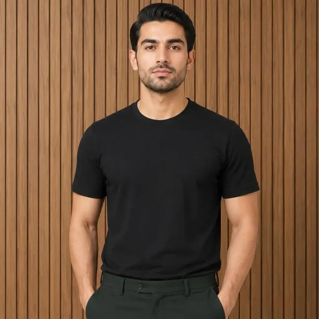 خرید اینترنتی قیمت تیشرت مردانه ساده مشکی پنبه ای بیسیک