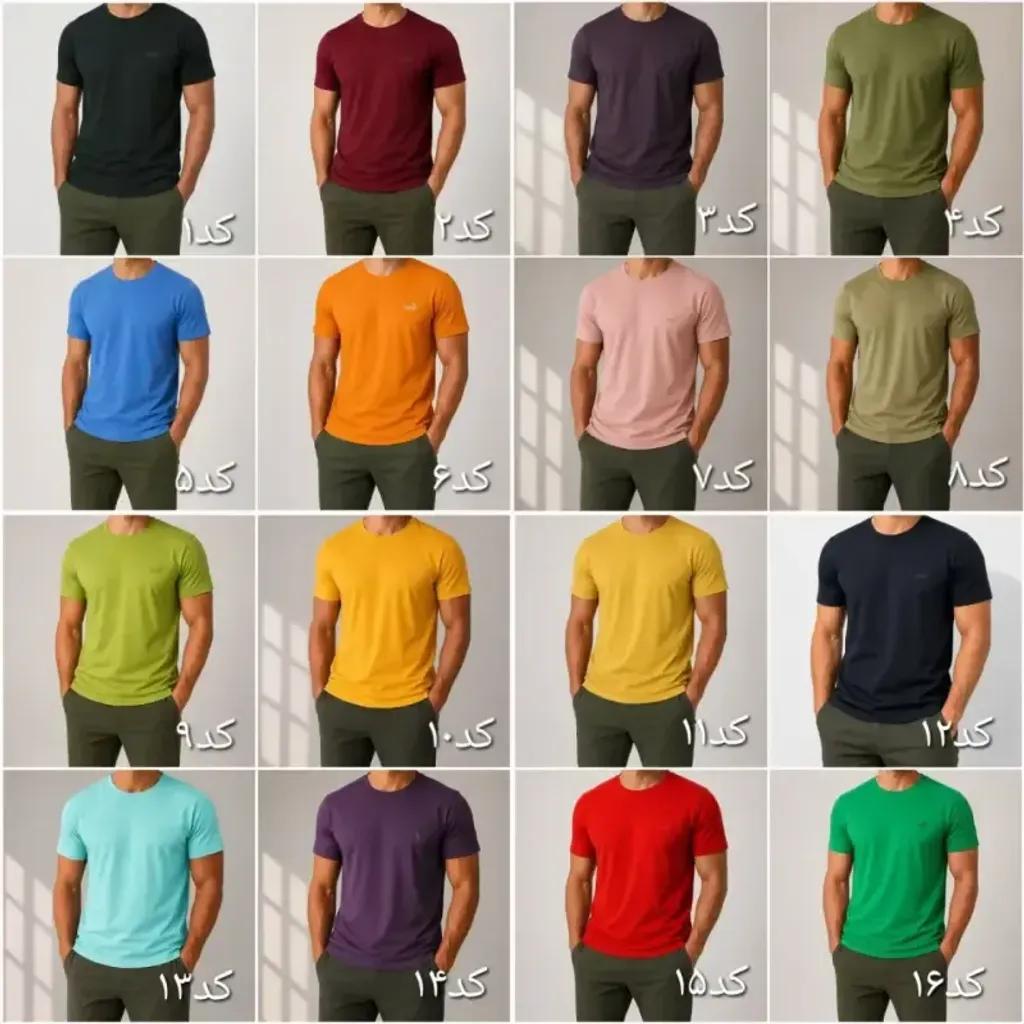 خرید اینترنتی قیمت تیشرت مردانه بیسیک نخ پنبه ساده تابستانه در 16 رنگ سایز لارج تا چهار ایکس لارج