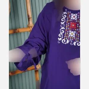 خرید اینترنتی قیمت ست شومیز و شلوار نخی تابستانه یقه چاپی فری سایز