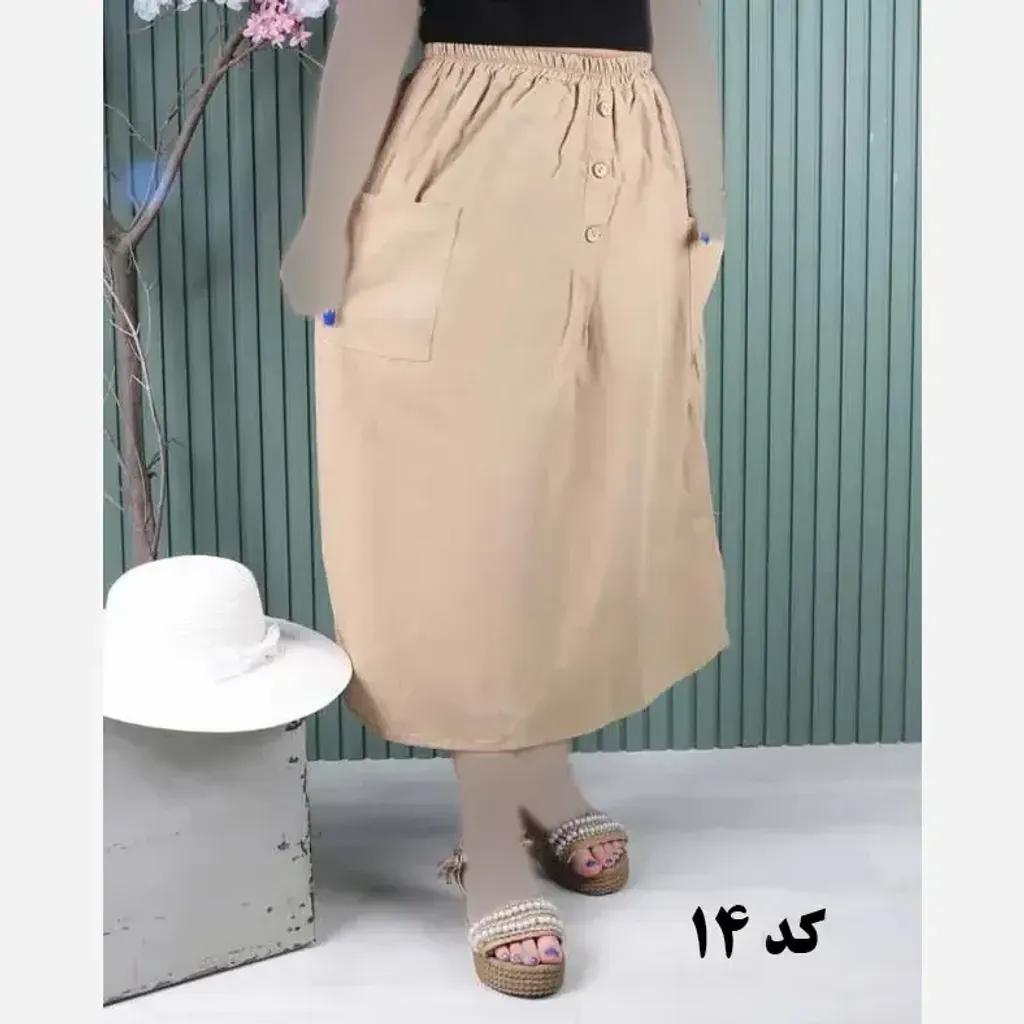 خرید اینترنتی قیمت دامن لینن دو جیب فری سایز خنک تابستانی