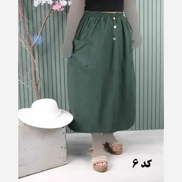 دامن لینن دو جیب فری سایز خنک تابستانی