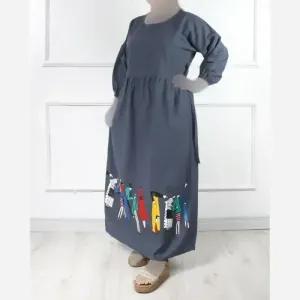 خرید اینترنتی قیمت پیراهن لینن طرح سرخپوستی فری سایز قد 135