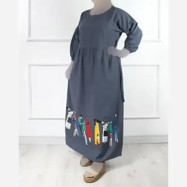 پیراهن لینن طرح سرخپوستی فری سایز قد 135